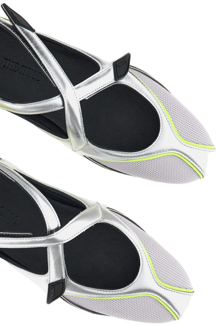 The Attico Futuristic Silver Holographic Ballerina Flats With Criss-Cross Velcro Fastening