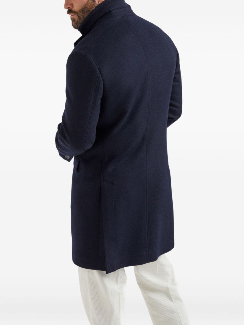 Brunello Cucinelli Tailored Long Coat With Classic Lapel And Contrasting Inner Lining