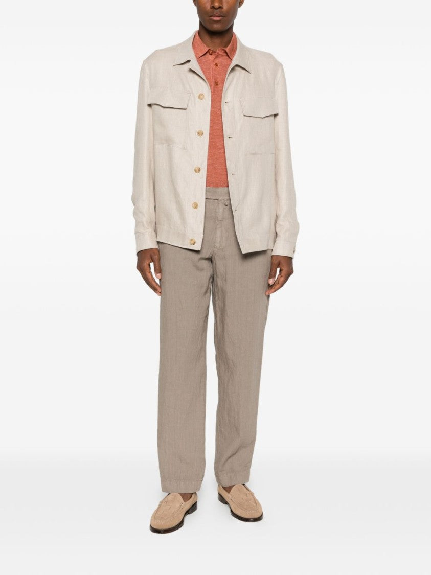 Luigi Bianchi Brando Beige Textured Flap Overshirt