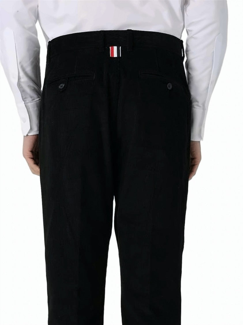 Thom Browne Tailored Black Straight Pants With Mid-Rise Waist