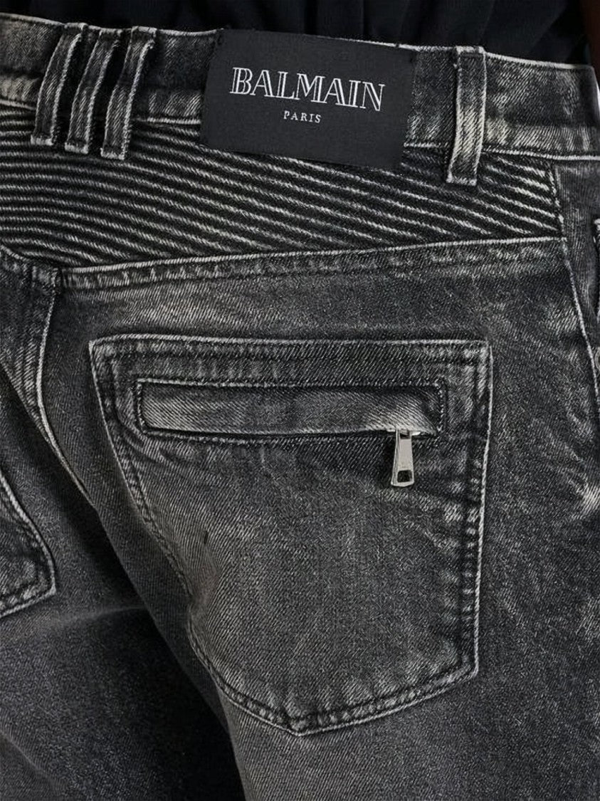 Balmain Slim-Fit Biker Jeans With Ribbed Detailing And Zippered Pockets