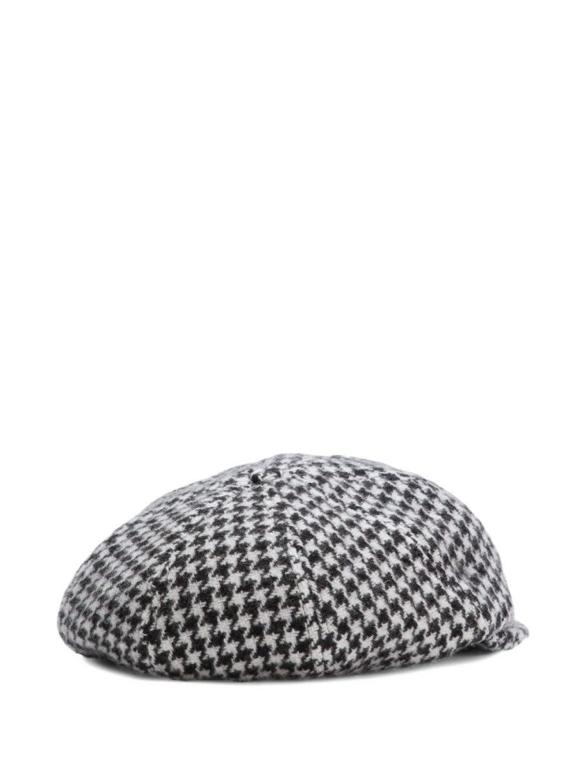Dolce & Gabbana White Wool Cap With Classic Houndstooth Pattern