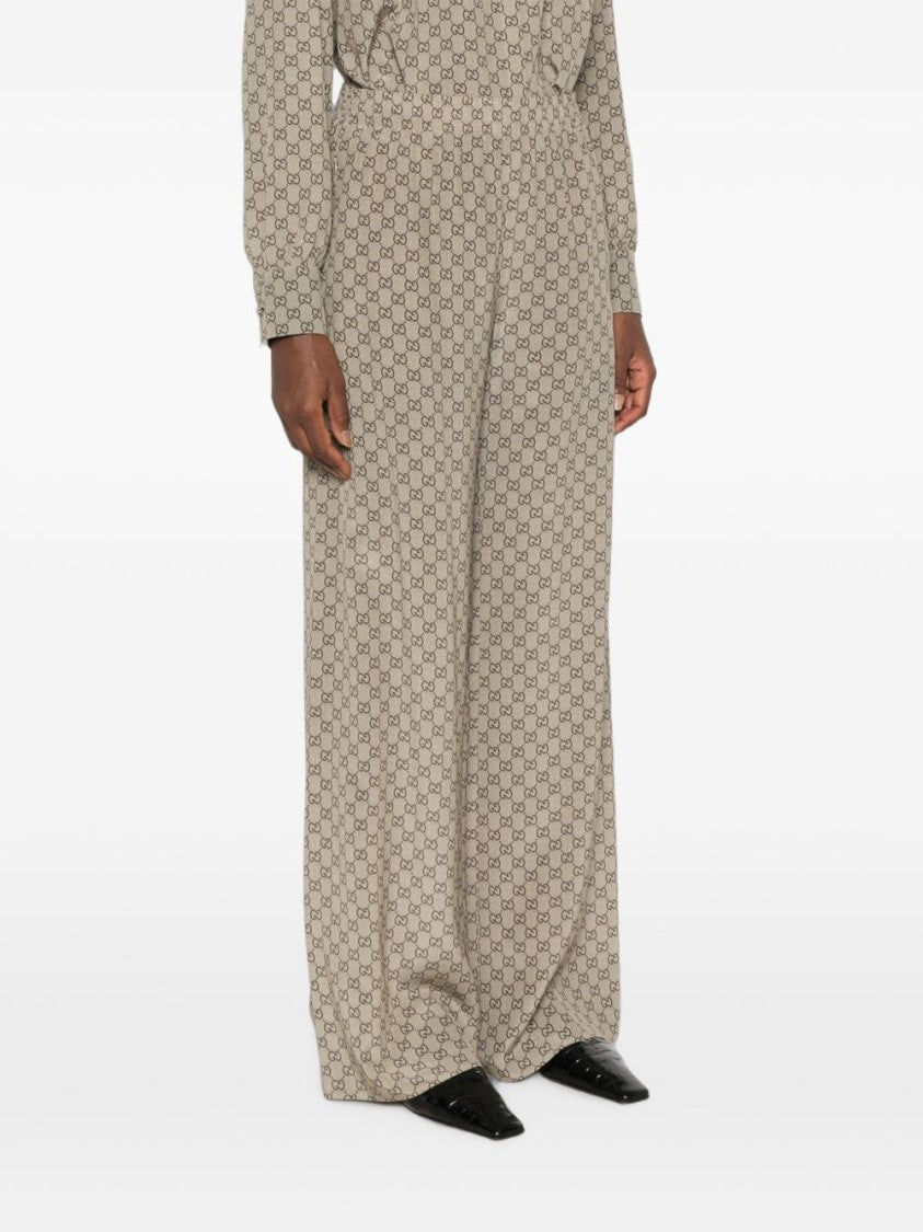 Gucci Monogram High-Waisted Wide-Leg Silk Pants