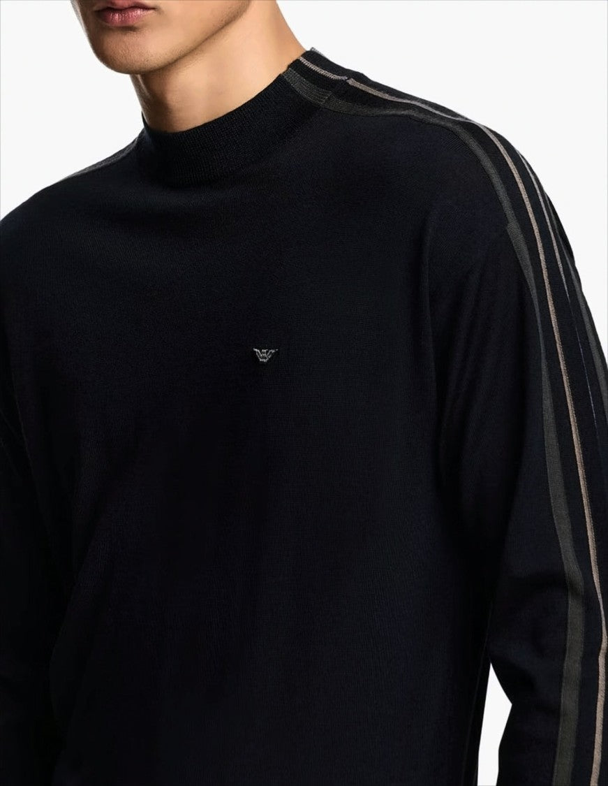 Emporio Armani Jacquard Knit Black Sweater With Crewneck