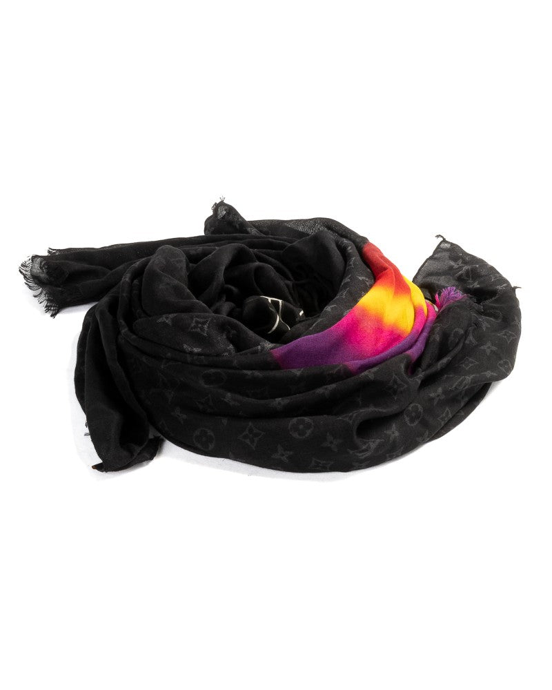 Louis Vuitton Rainbow Gradient Wool-Silk Scarf With Fringed Edges