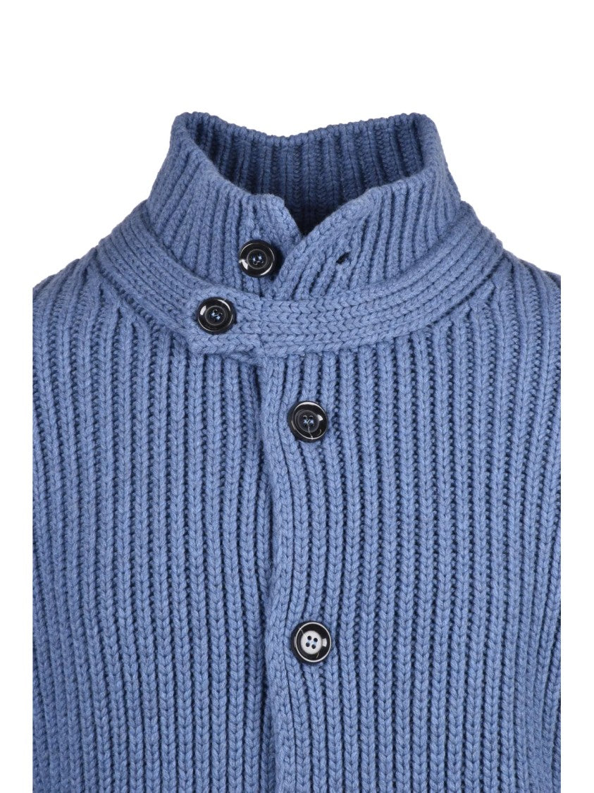 Daniele Fiesoli Light Blue Wool-Blend Ribbed Cardigan