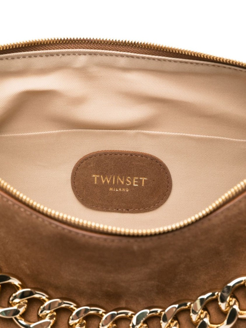 Twin-Set Brown Suede Shoulder Bag