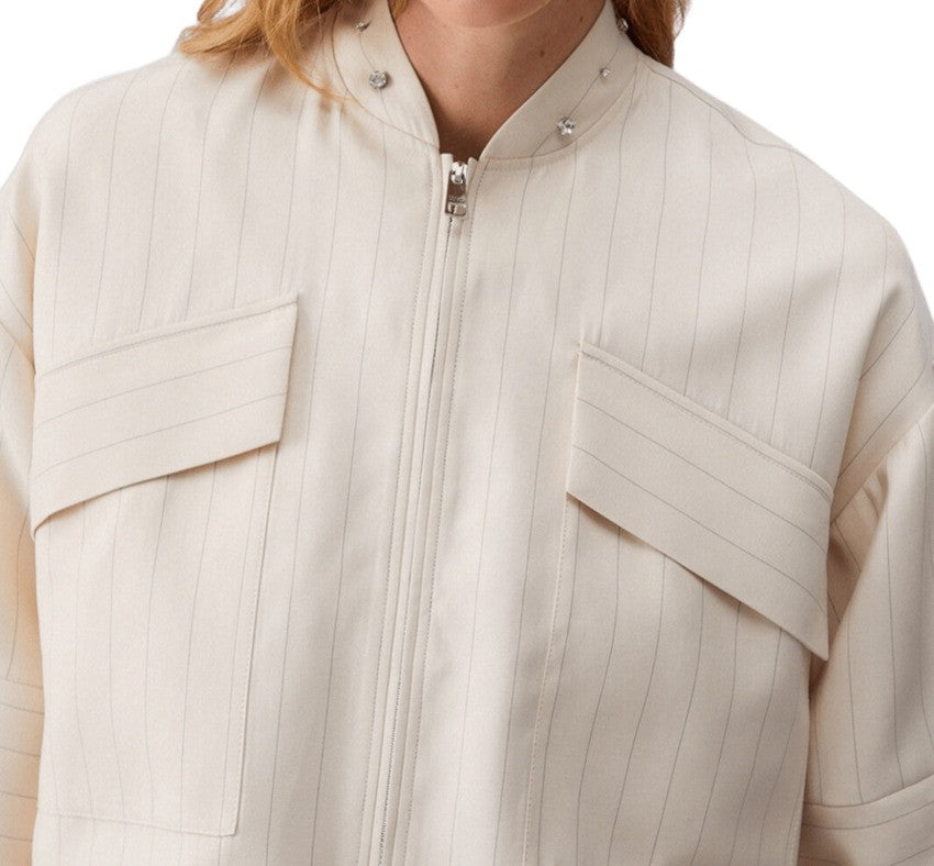 Liu Jo Pinstriped Viscose Blend Jacket.In Bomber Style