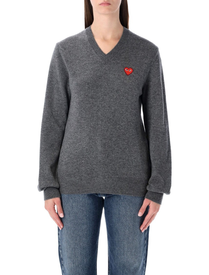 Comme Des Garçons Play Wool V-Neck Sweater With Red Heart
