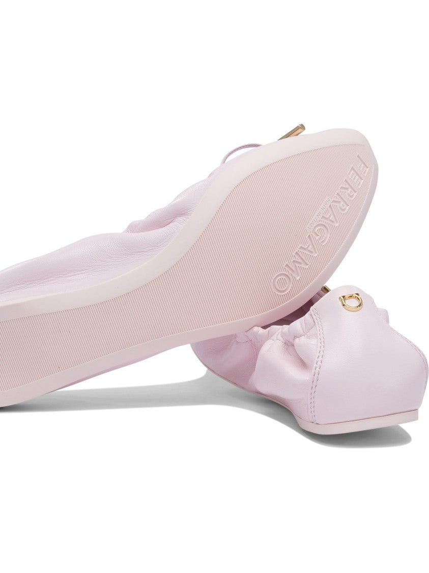 Ferragamo Leather Ballerinas With Bow Accent