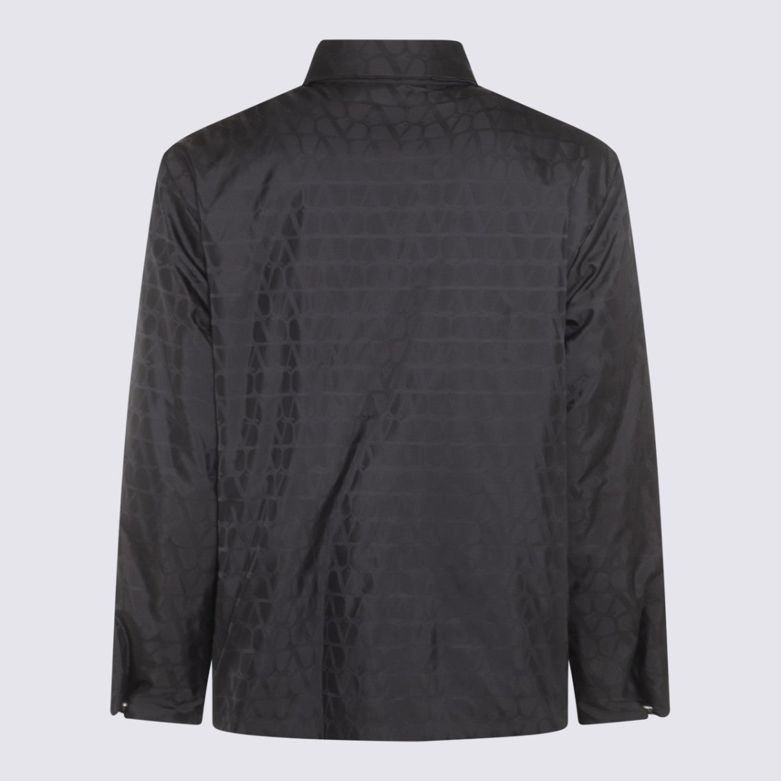 Valentino Geometric Patterned Black Jacket With Classic Collar And Concealed Closure