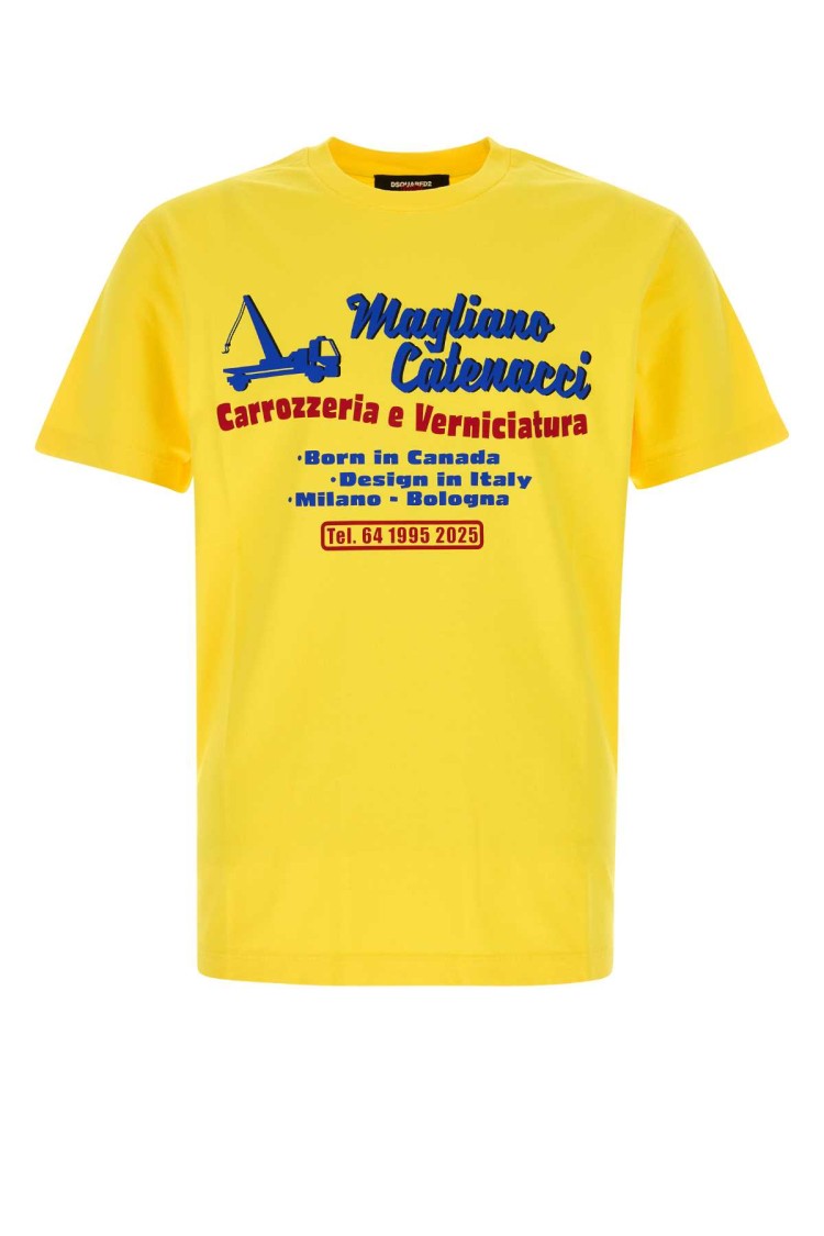 Dsquared2 Graphic Print Yellow Cotton T-Shirt