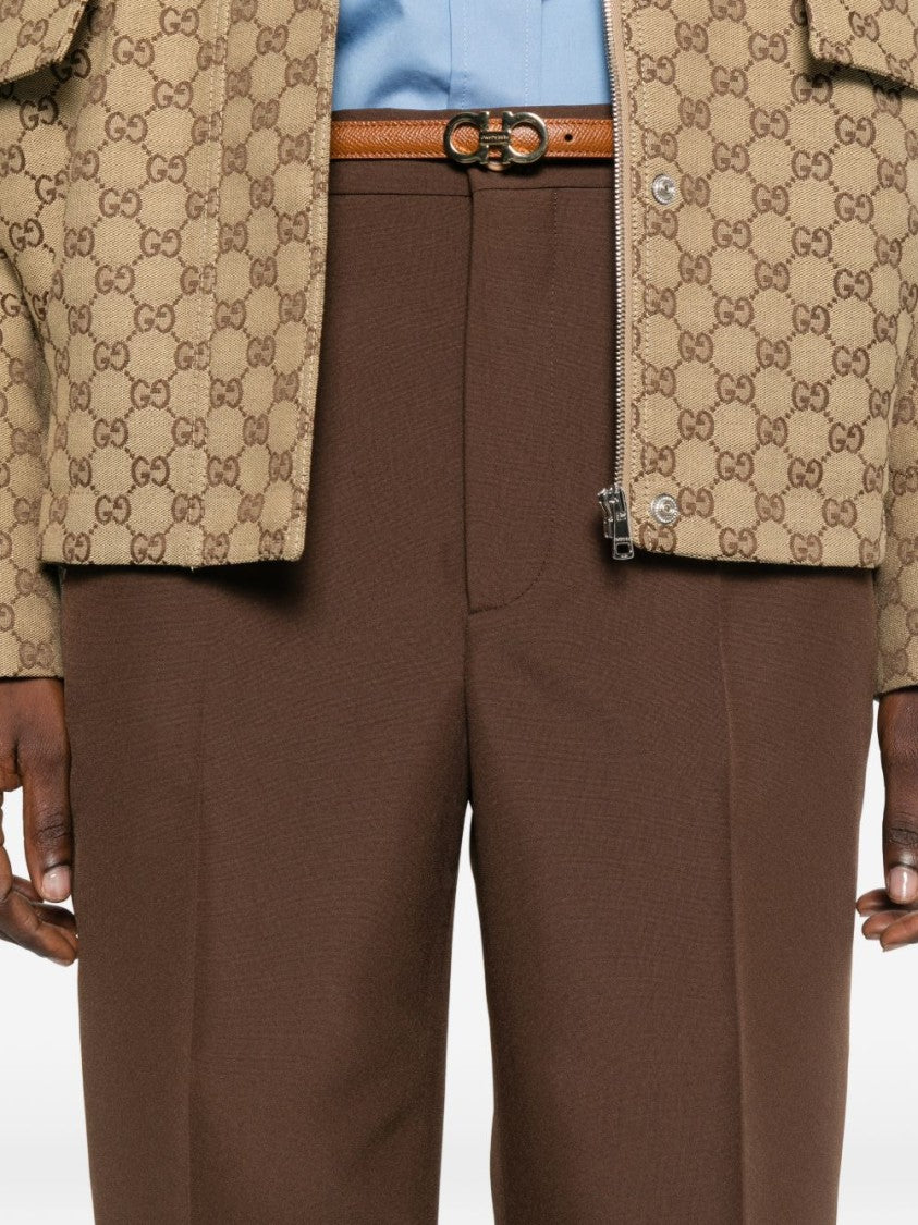 Gucci Wide-Leg Tailored Brown Trousers With Pressed Creases