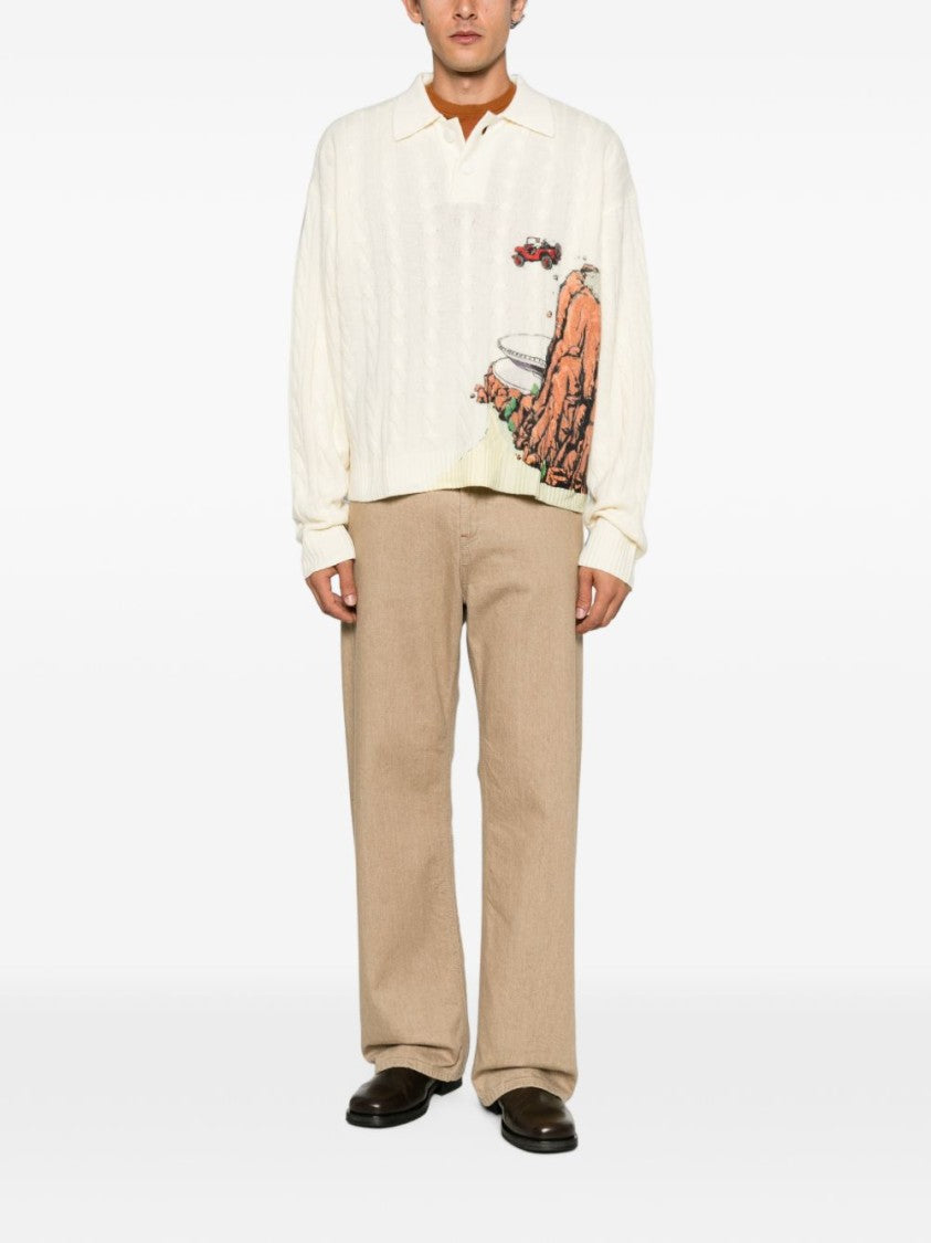 House Of Errors Graphic Car Cable Knit Wool Sweater