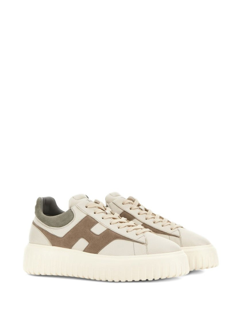 Hogan Beige And Brown H-Stripes Low-Top Sneakers