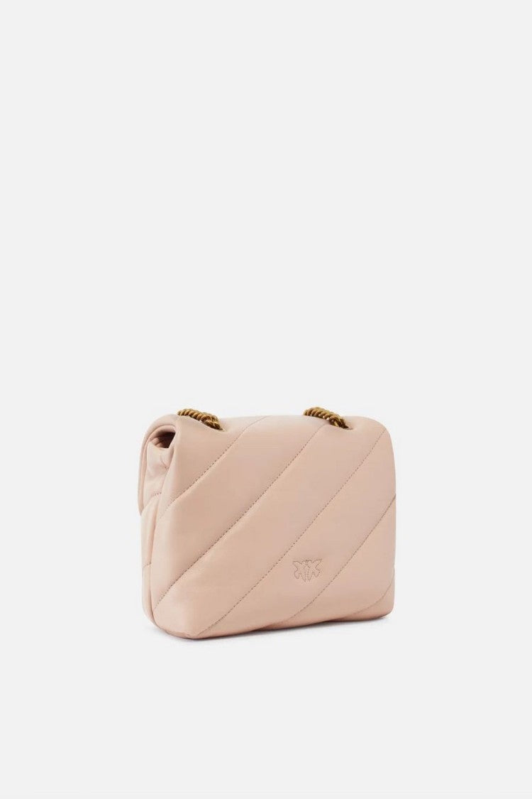 Pinko Quilted Beige Shoulder Bag With Gold-Tone Clasp