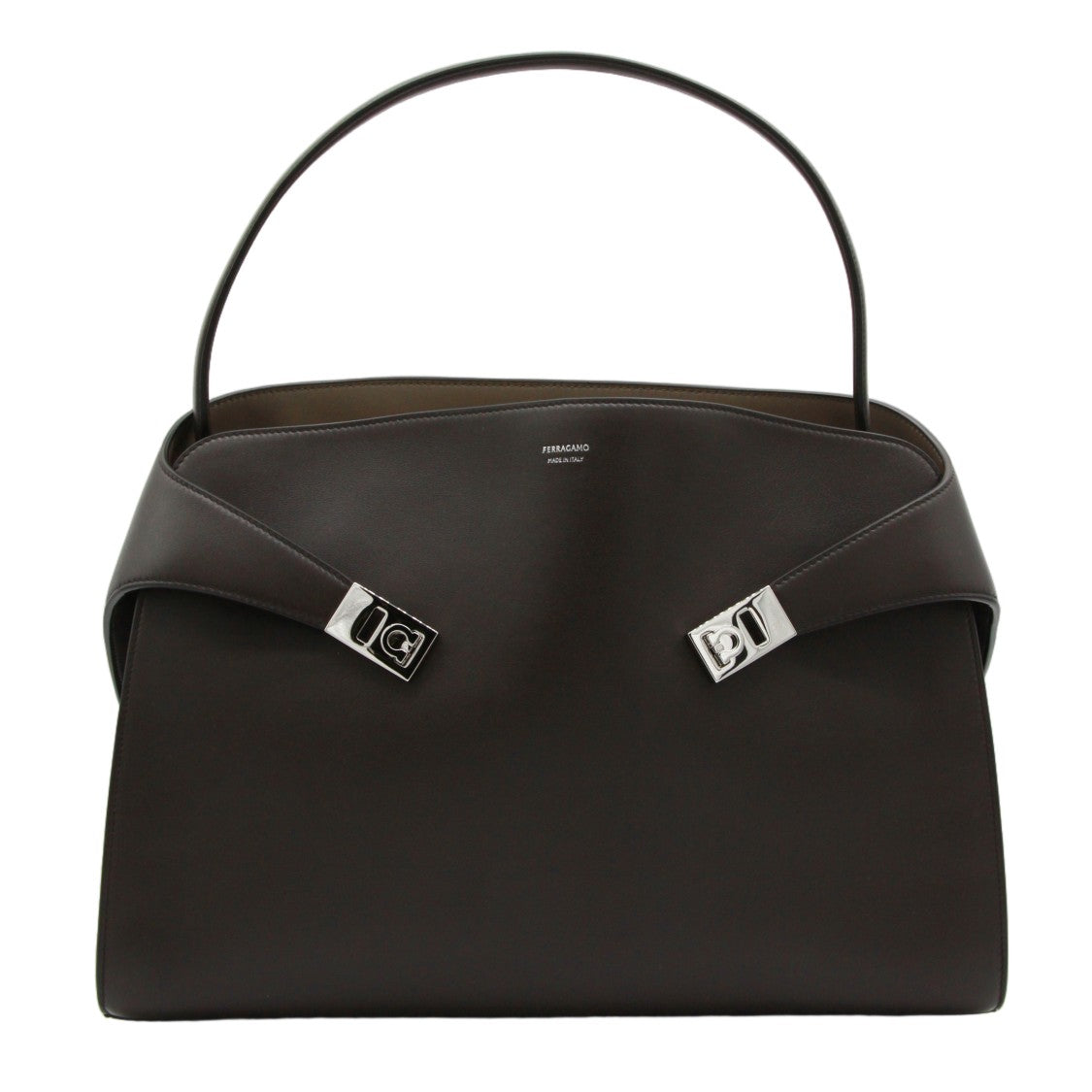 Ferragamo Structured Handbag With Silver-Tone Accents And Top Handle
