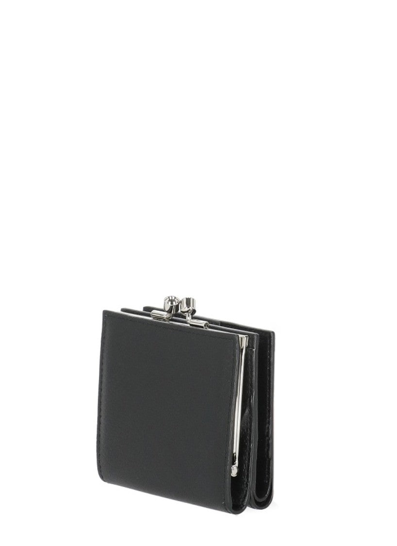 Vivienne Westwood Black Compact Textured Snap-Button Leather Wallet