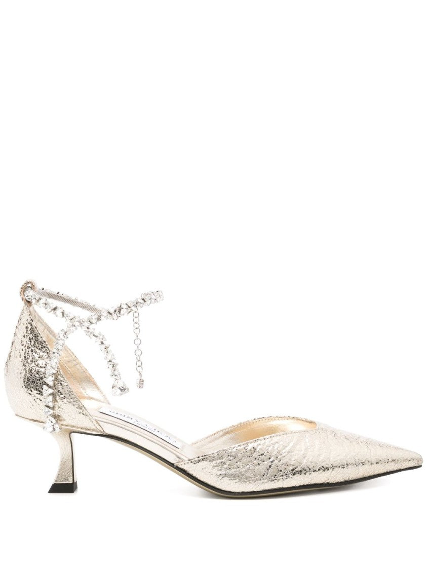 Jimmy Choo Pointed Toe Ankle Strap Heels With Embellished Detail