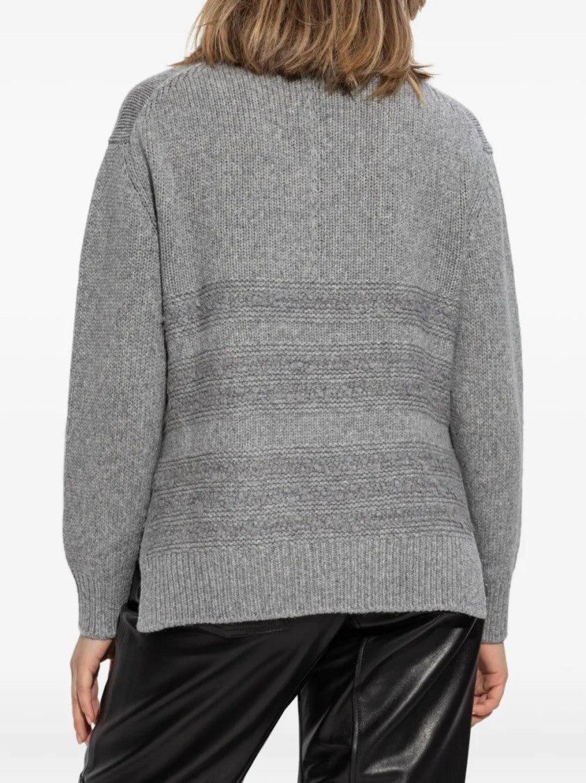 Fabiana Filippi Textured Grey Knit Sweater With Ribbing And Cable Knit Details