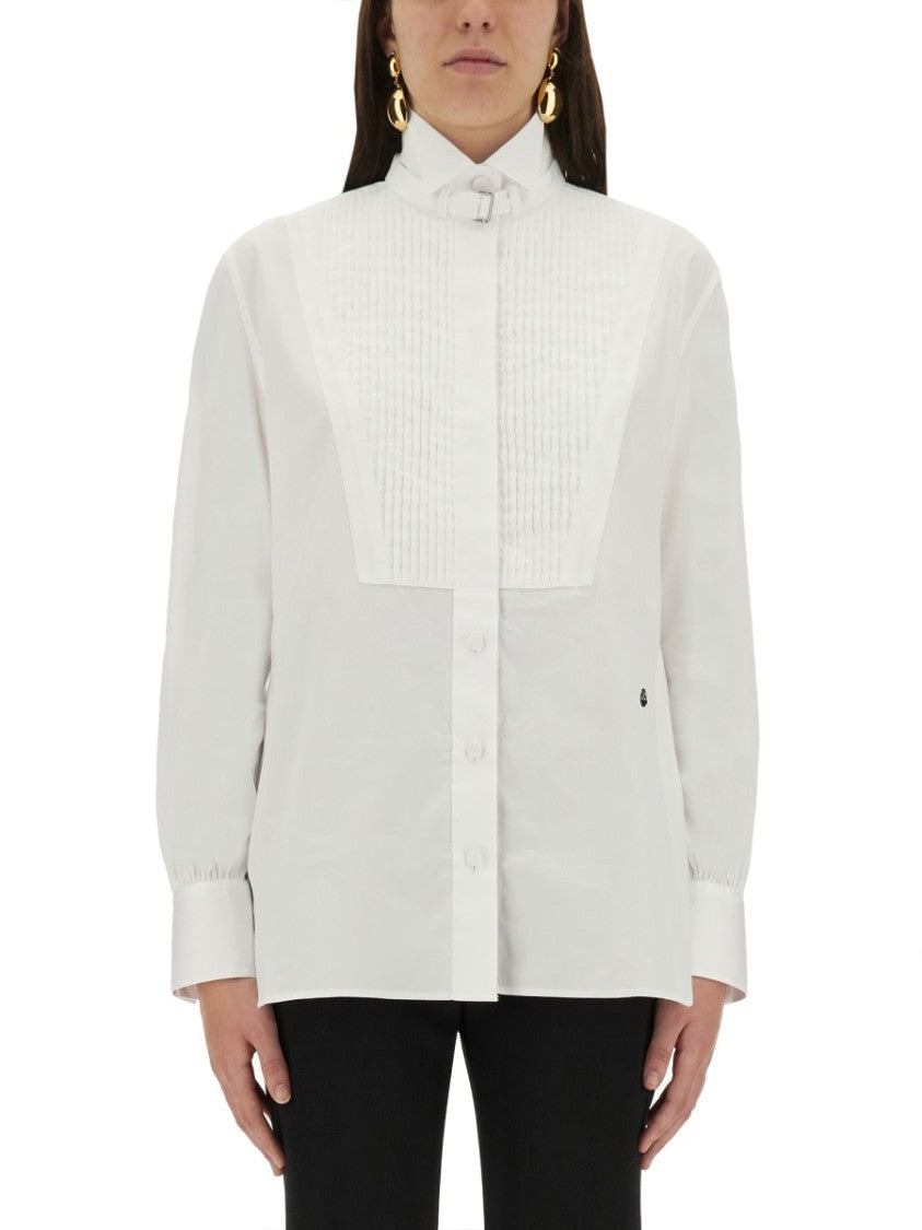 Alexander Mcqueen Structured White Tuxedo Shirt With Pleated Front Panel