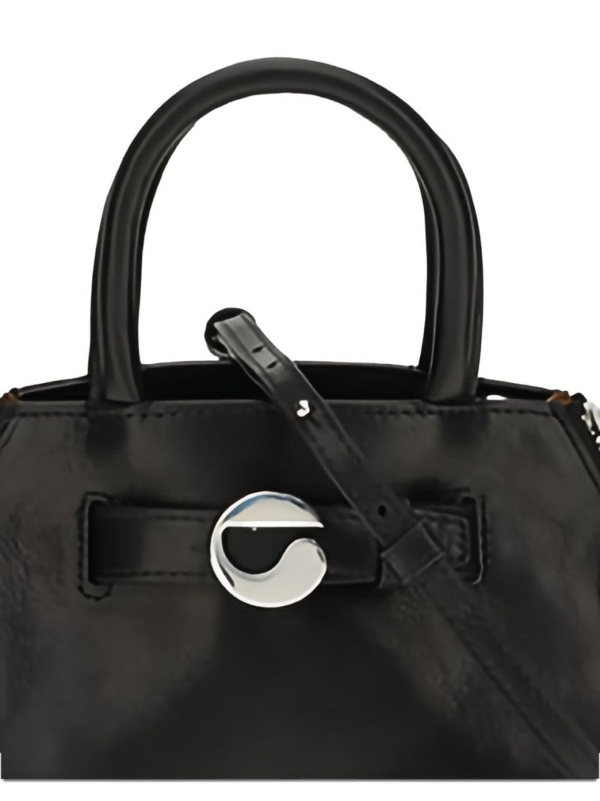 Coperni Trapezoidal Black Handbag With Circular Clasp And Detachable Shoulder Strap