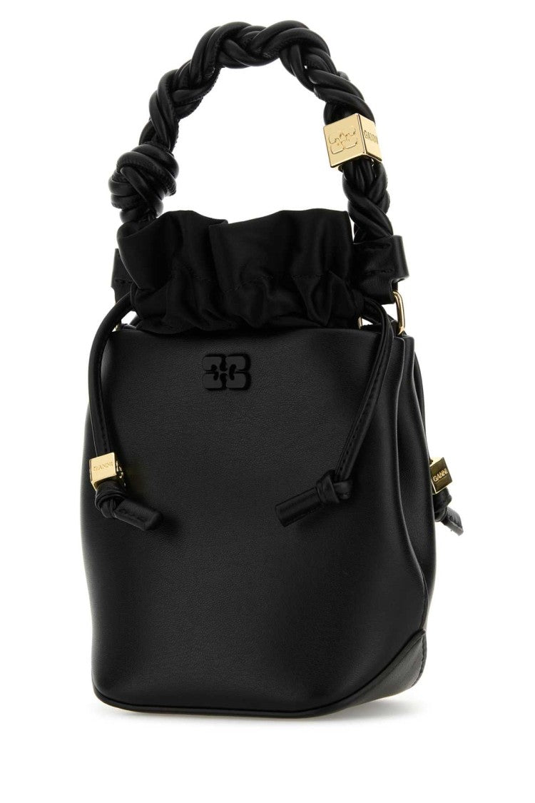 Ganni Black Leather Bou Bucket Bag
