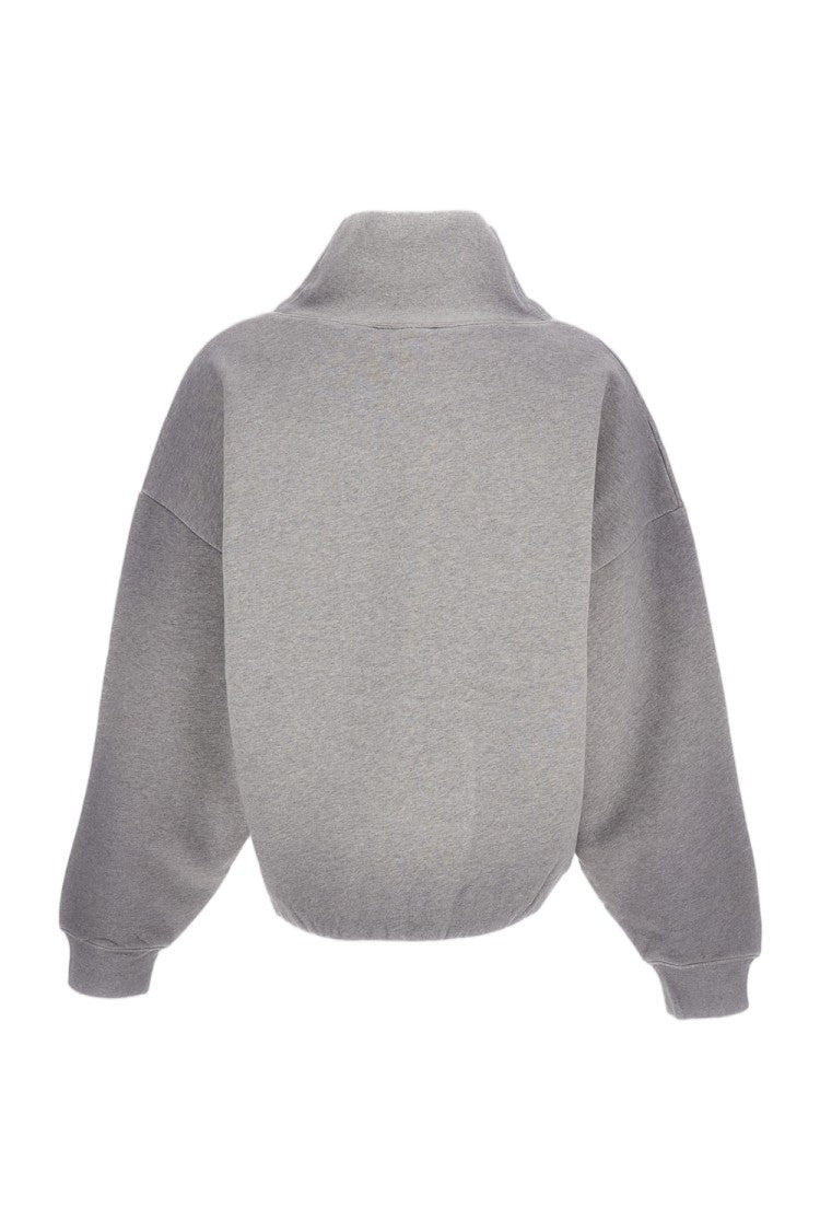 Acne Studios Cropped Grey Sweater With Raised Text And Voluminous Sleeves