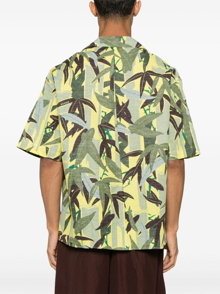 Kenzo Lime Green Camp Collar Slit Shirt