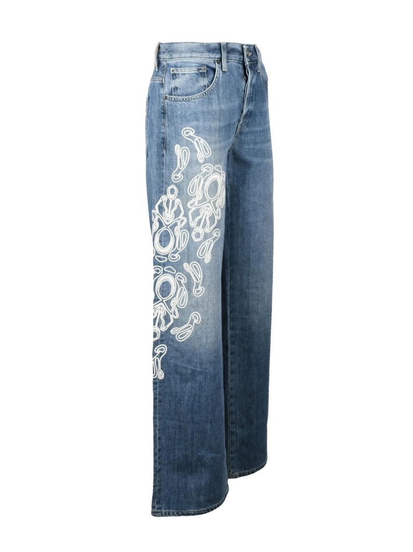 Dondup Jacklyn Wide Leg Jeans Embroidered - Blue