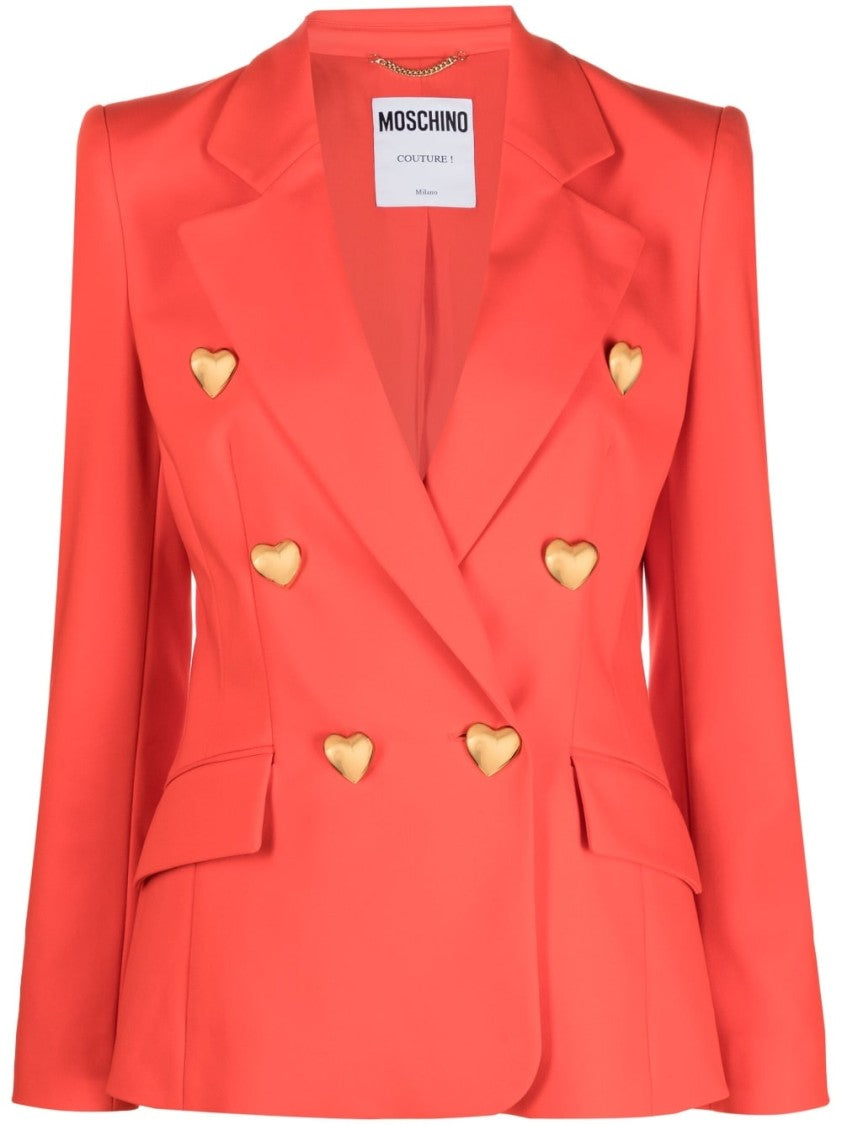 Moschino Heart-Button Double-Breasted Blazer With Tailored Silhouette