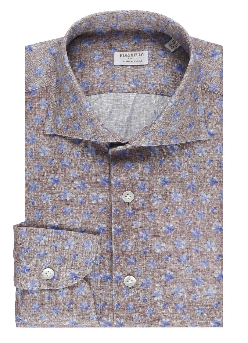 Borriello Brown Floral Print Linen Shirt