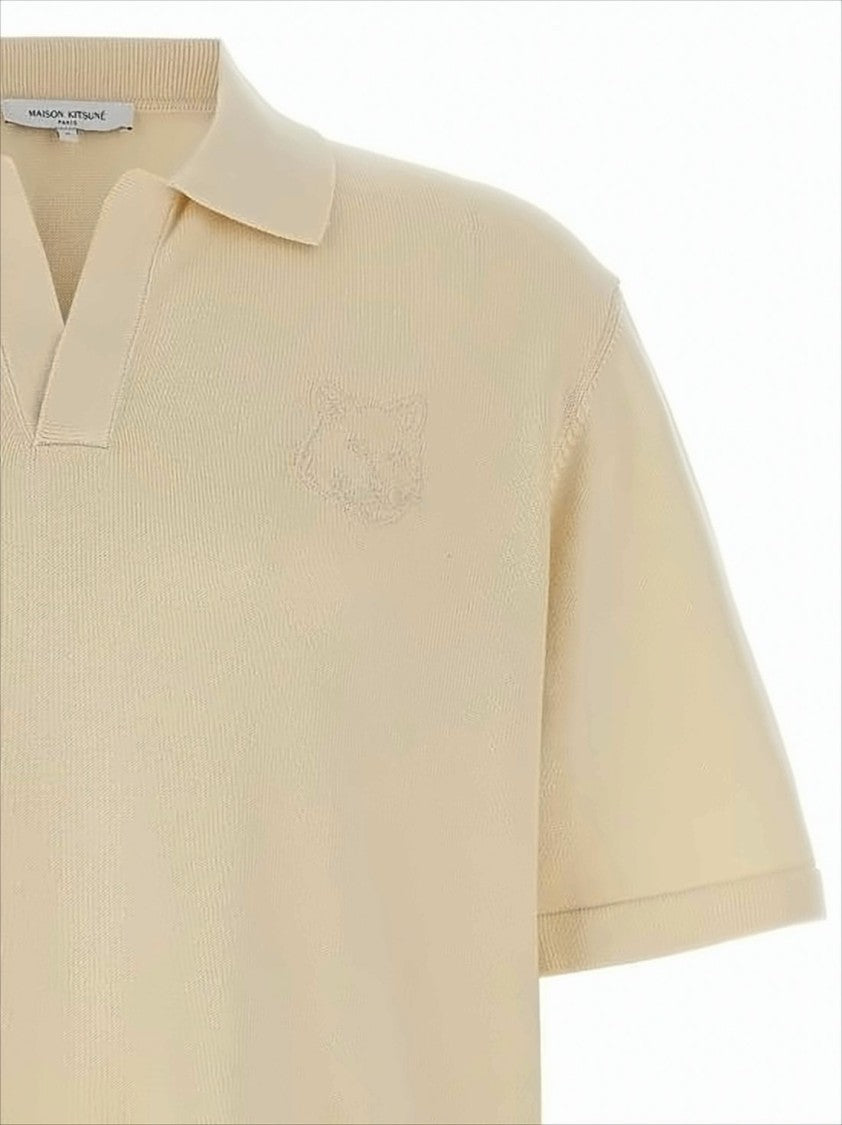 Maison Kitsuné Short-Sleeved Knit Polo Shirt With Classic Collar And Textured Finish