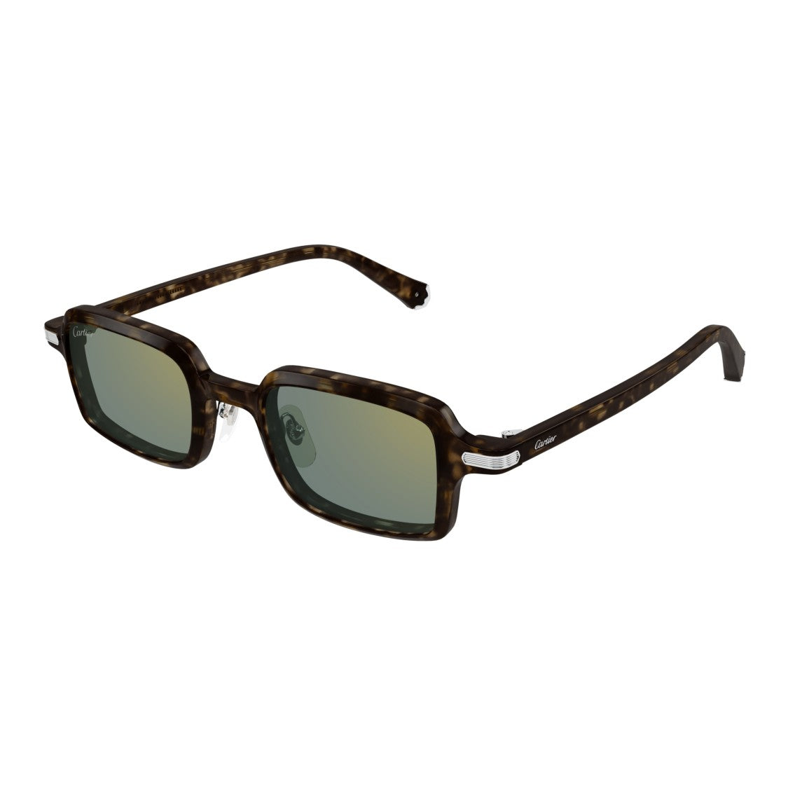 Cartier Rectangular Tortoiseshell Sunglasses With Silver-Tone Accents