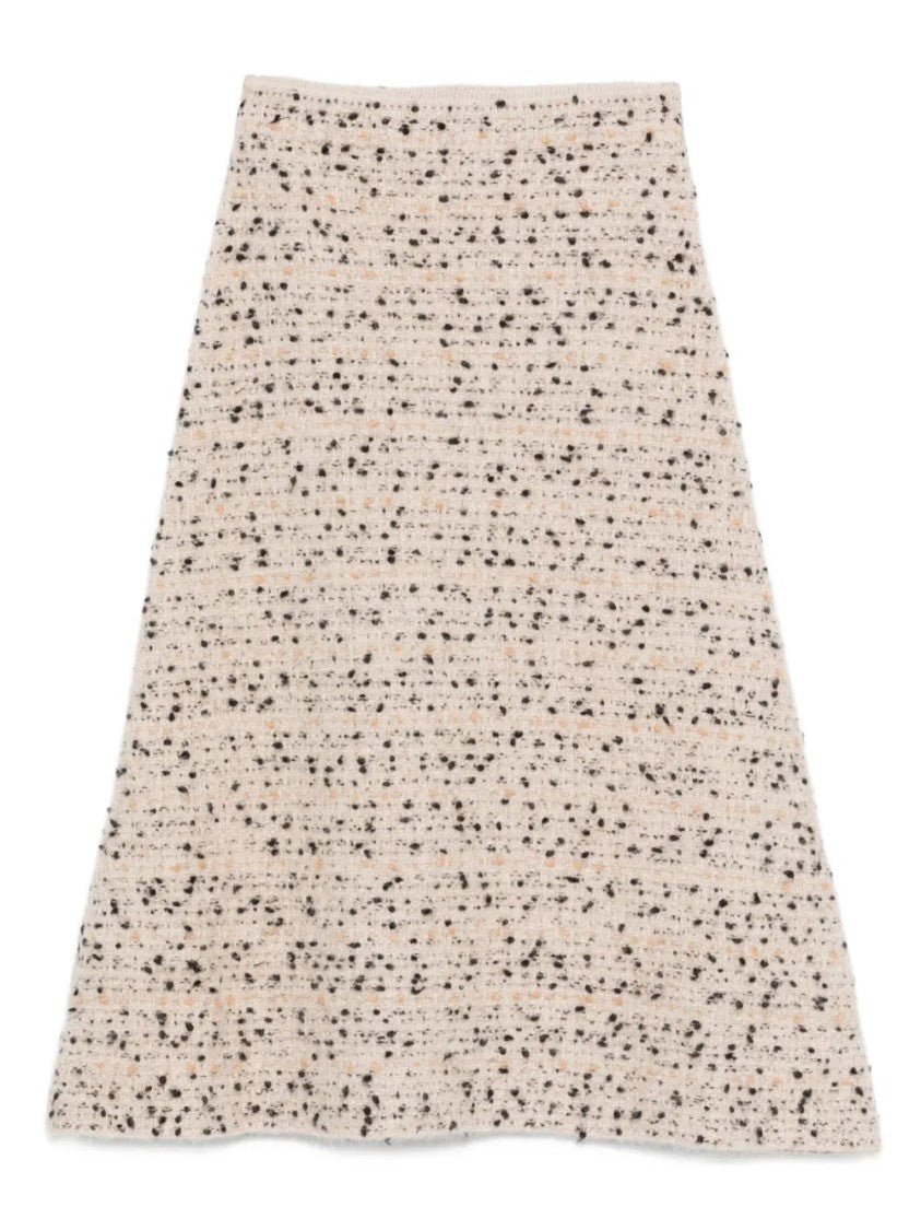 Fabiana Filippi A-Line Beige Tweed Midi Skirt With High Waist And Straight Hem