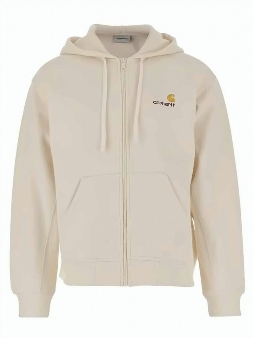 Carhartt Wip Light Beige Zip-Up Hoodie With Drawstring And Subtle Logo