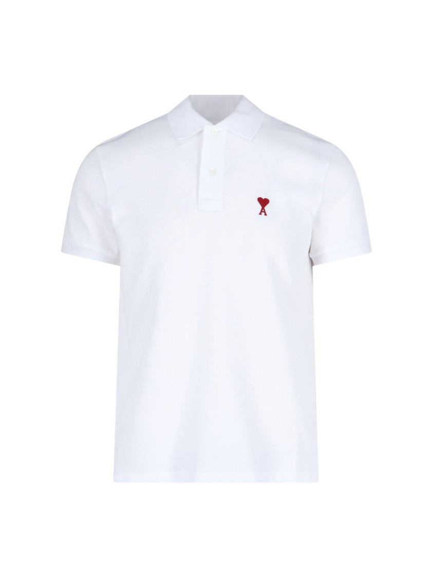 Ami Paris Short-Sleeve Organic Cotton Polo With Classic Collar