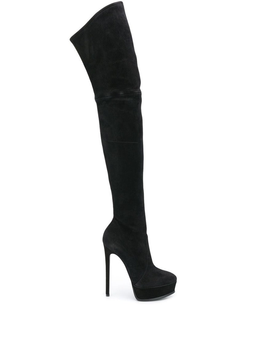 Casadei Closed Toe High Heeled Black Suede Boots