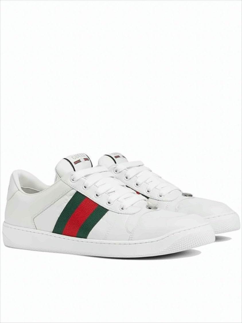 Gucci Lace-Up Low-Top Sneakers In Smooth White Lambskin