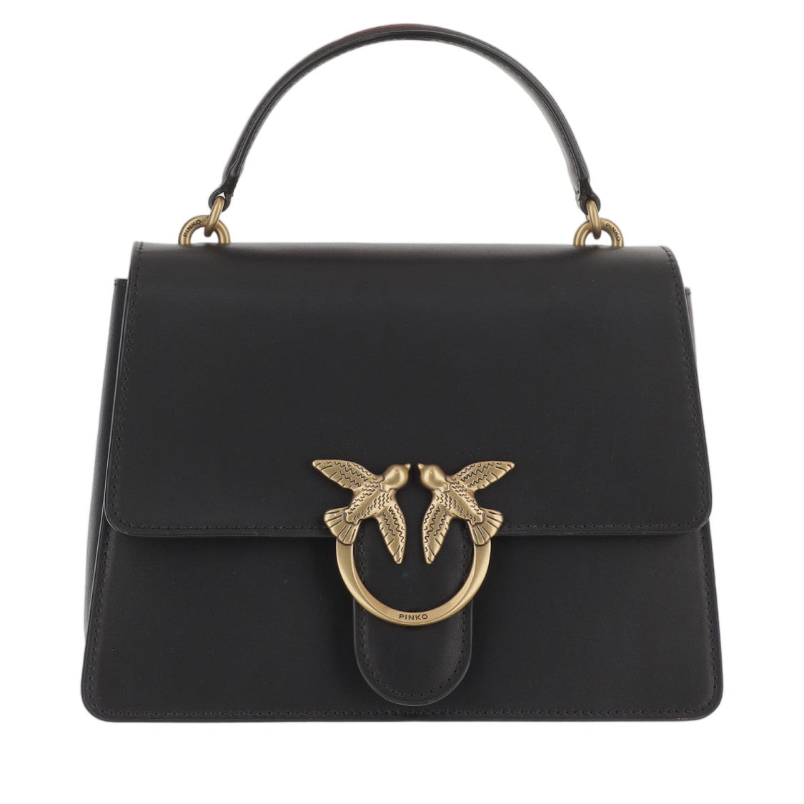 Pinko Black Love Birds Buckle Leather Shoulder Bag