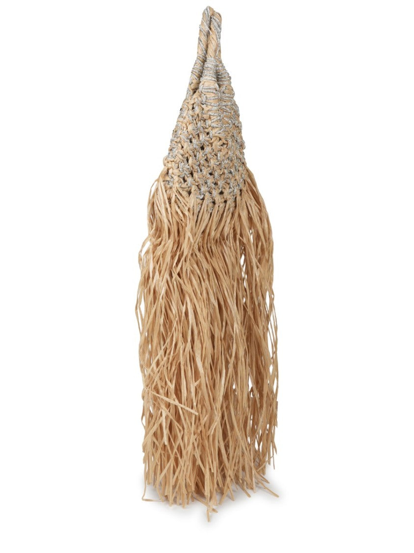 Hibourama Woven Raffia Handbag With Flowing Fringe Detailing