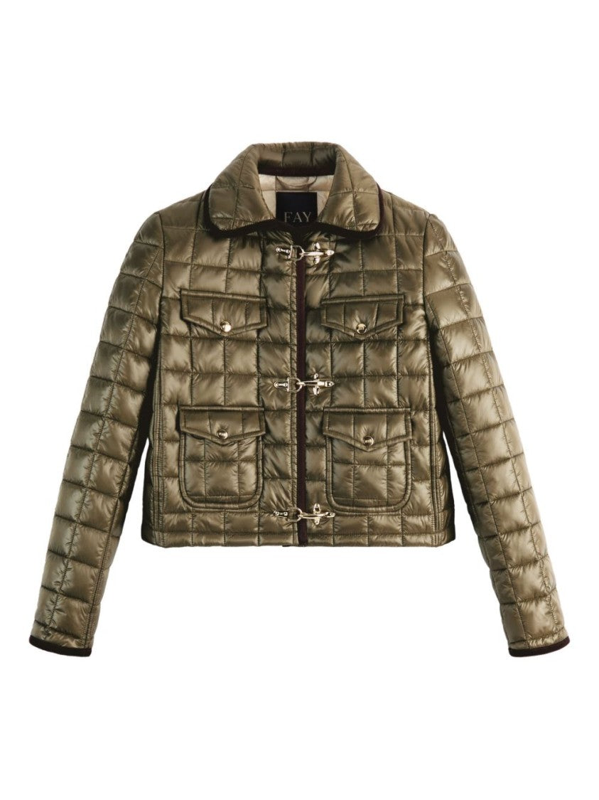 Fay Quilted Green Jacket With Structured Collar