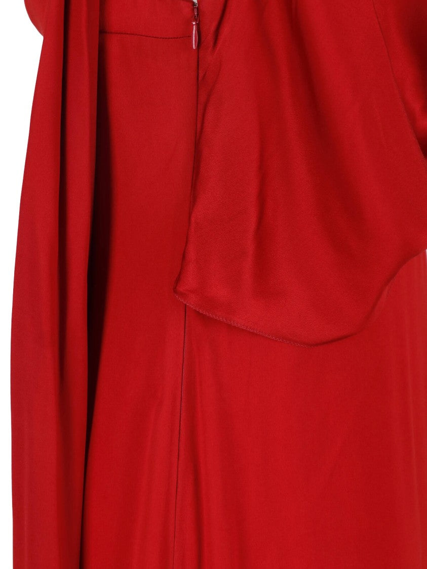 Maison Margiela Draped Maxi Dress In Red Satin Blend With Side Slit