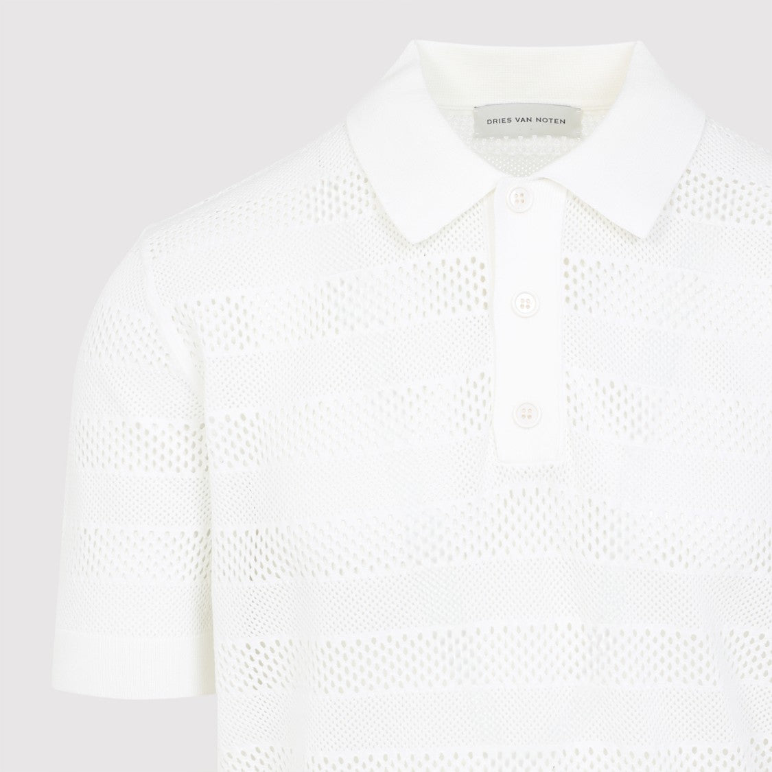 Dries Van Noten Textured White Polo Shirt With Classic Collar