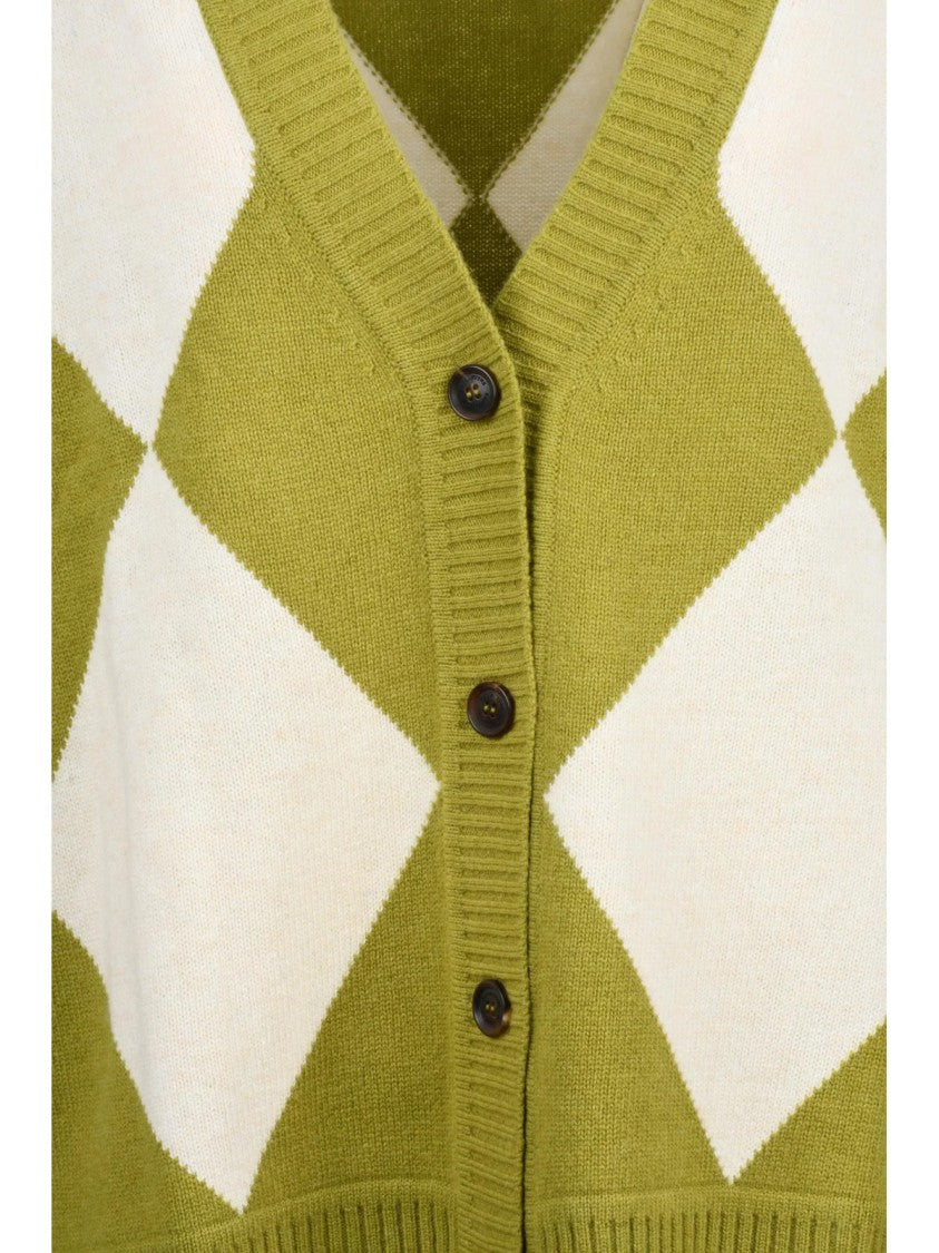 Ballantyne White-Green Wool Button Cardigan