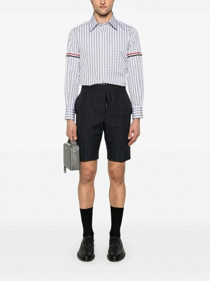 Thom Browne Checkered Long-Sleeve Shirt With Distinctive Stripes