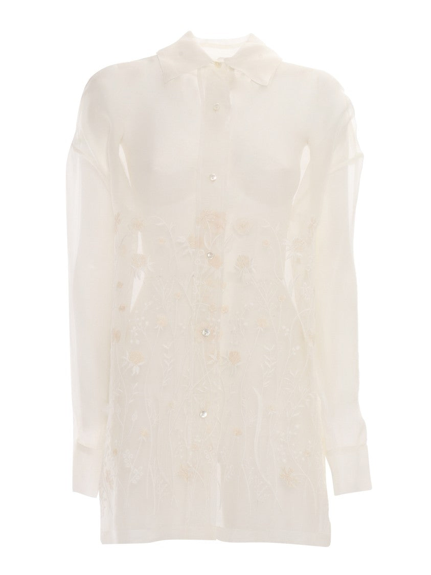 P.A.R.O.S.H. Sheer Silk Shirt With Floral Embroidery