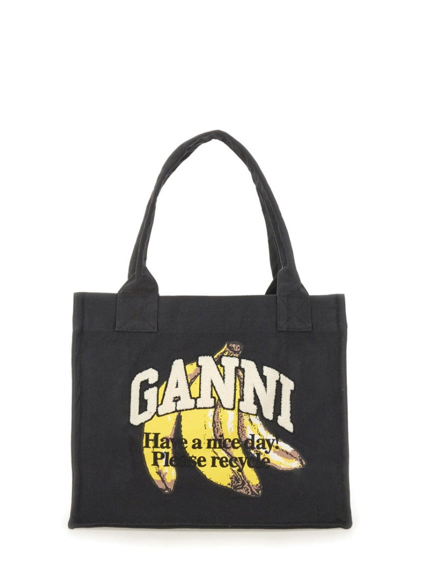 Ganni Banana Print Large Tote Bag With Structured Shape