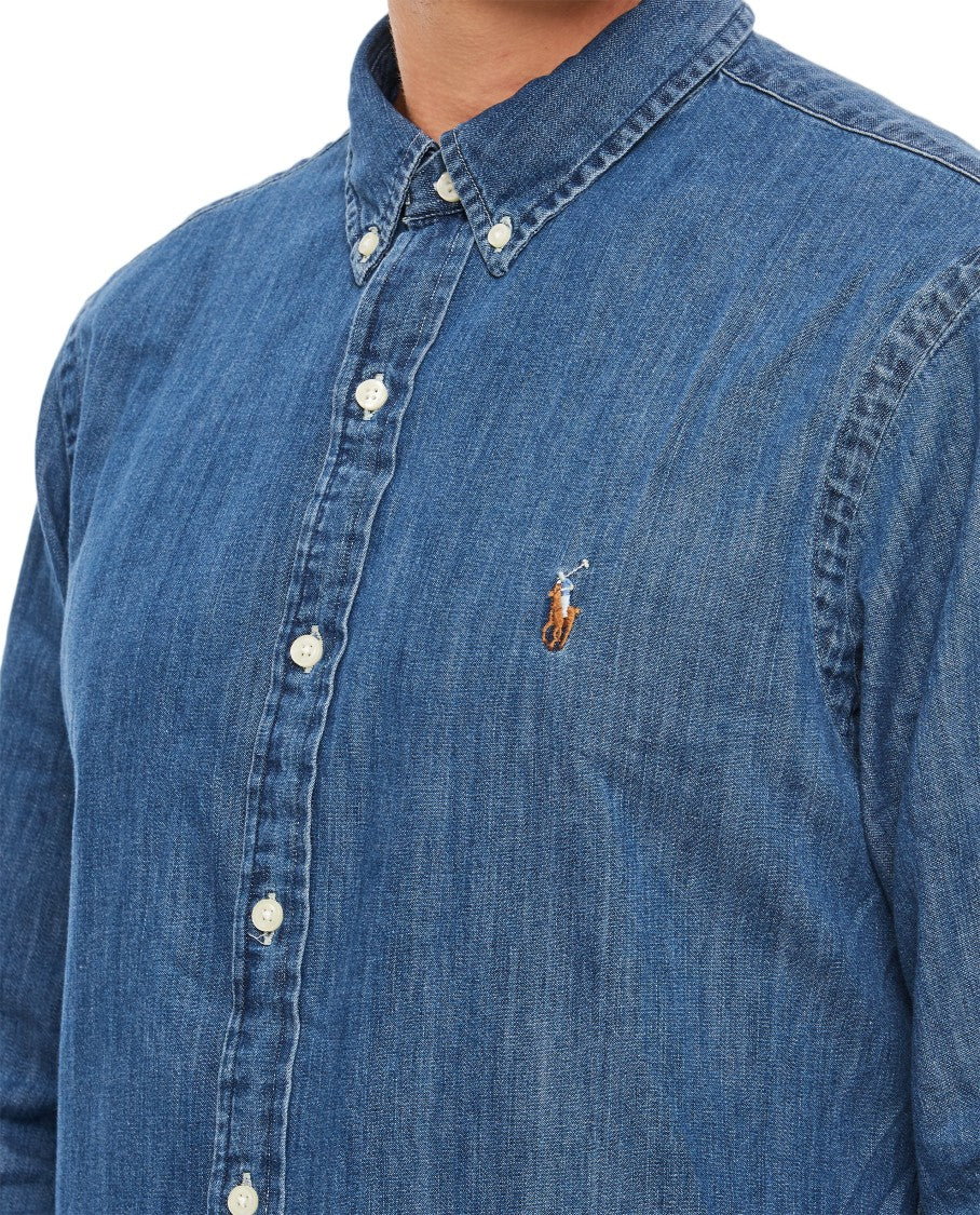 Polo Ralph Lauren Classic Blue Denim Shirt With Button-Down Collar