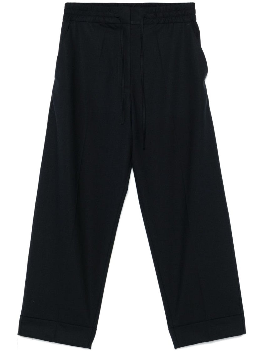 Parosh Navy Blue Relaxed Fit Pants With Concealed Fastenings